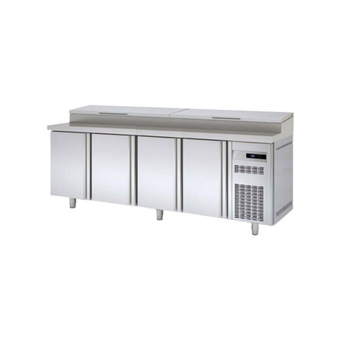 Meuble de préparation saladette bac GN 1/4 réfrigérée positive 0/+8°C gamme TOP - 4 portes - 2245x700x850mm